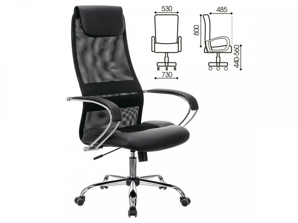 Кресло офисное BRABIX PREMIUM "Stalker EX-608 CH", хром, ткань-сетка/кожзам, черное в Чульмане - chulman.mebel-nsk.ru - фото