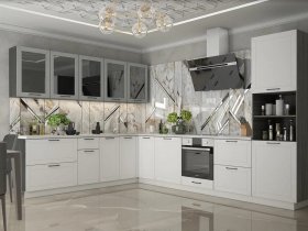 Модульная кухня Глэдис (белый снег/лайт грей софт/корпус анкор темный) в Чульмане - chulman.mebel-nsk.ru | фото