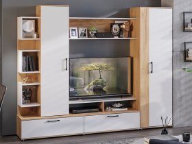 Стенка «Дакота» (дуб крафт золотой/белый ясень) в Чульмане - chulman.mebel-nsk.ru | фото